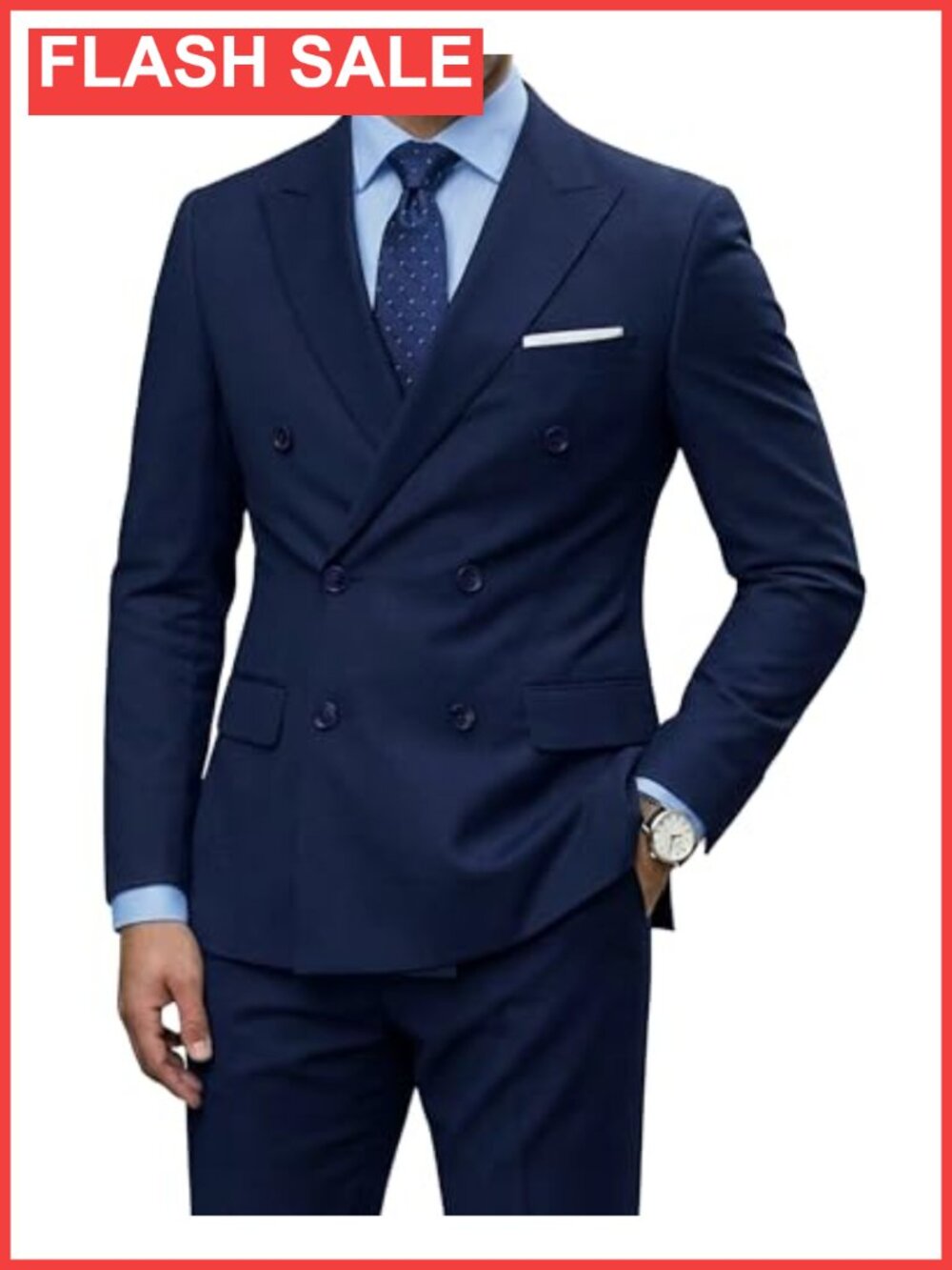 Men's Slim Fit Double Breasted Suit Jacket Pants Set with Tie